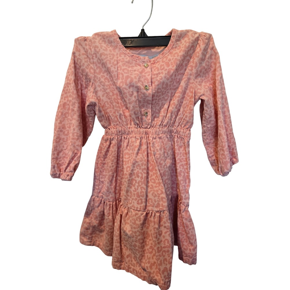 RZ by Rachel Zoe Girls Pink Leopard Corduroy Dress Long Sleeve‎ Tiered 4T - Picture 2 of 5